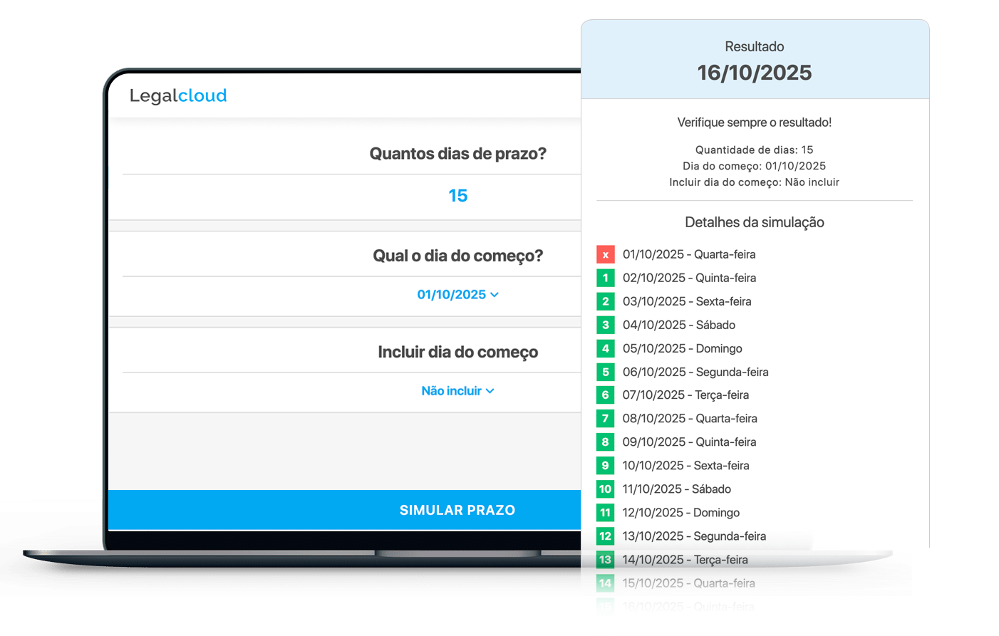 Calculadora em Dias Corridos da Legalcloud