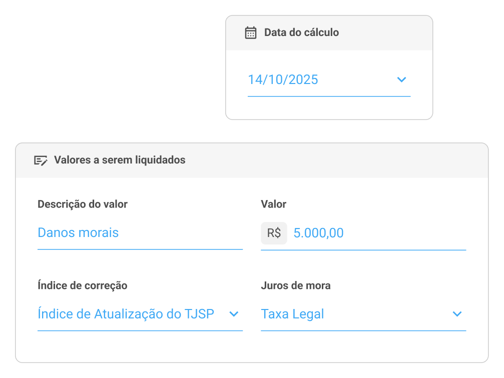 Parcelas na Calculadora de Liquidação Cível