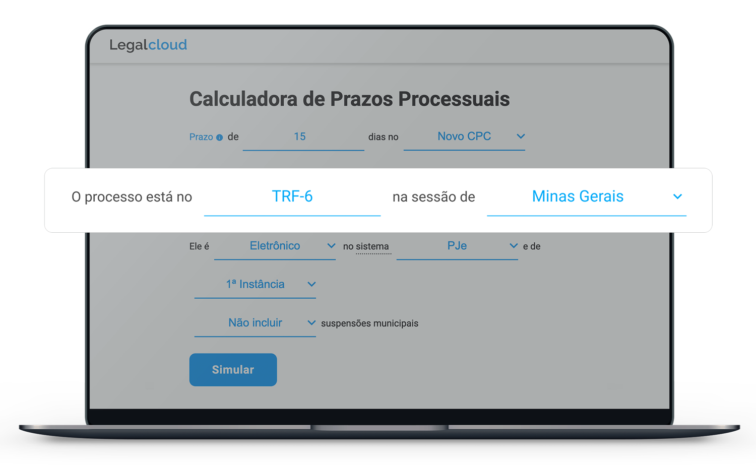 TRF-6 na Calculadora de Prazos Processuais da Legalcloud